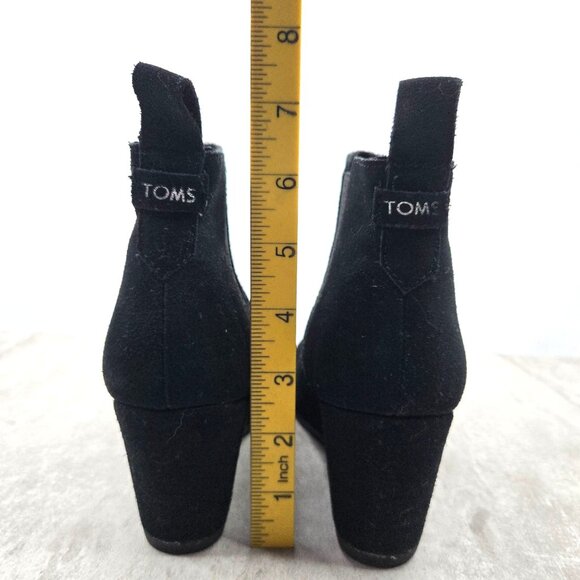 Toms Ankle Wedge Booties Sz 6 Black Suede Comfort Western Desert Chelsea Boots - Picture 5 of 10